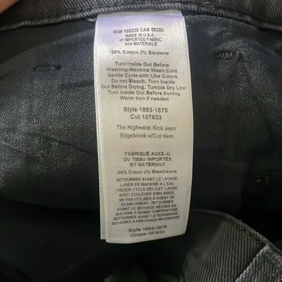 Current/Elliott The High Waist Edgebrook Kick Jean Raw Hem Faded Black Sz 32 - Picture 11 of 11